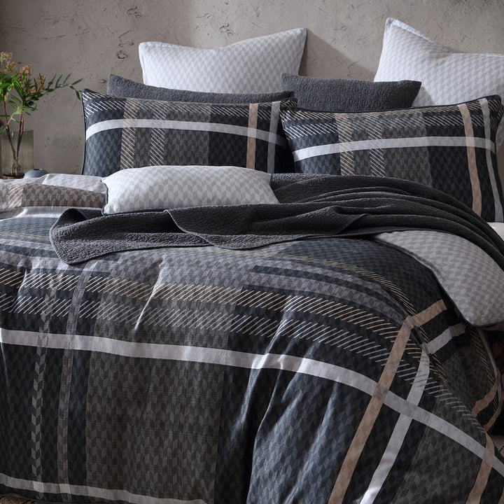 Logan and Mason Yarmouth Grey Quilt Cover Set Closeup | My Linen