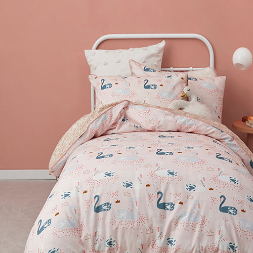 Swan Princess Blush Quilt Cover Set | Double Bed