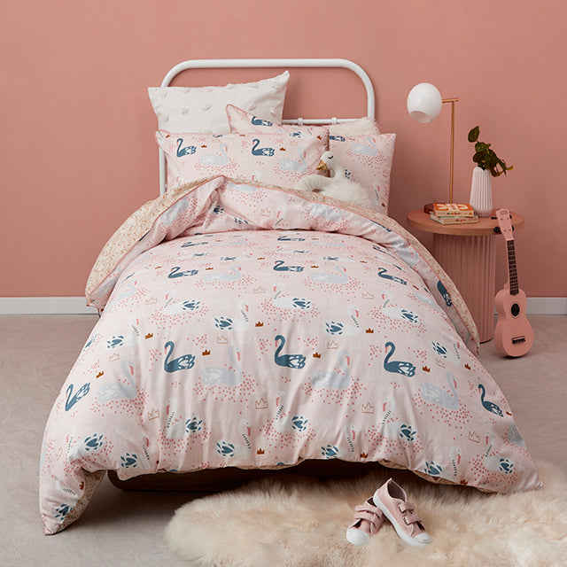 Swan Princess Blush Quilt Cover Set | Double Bed