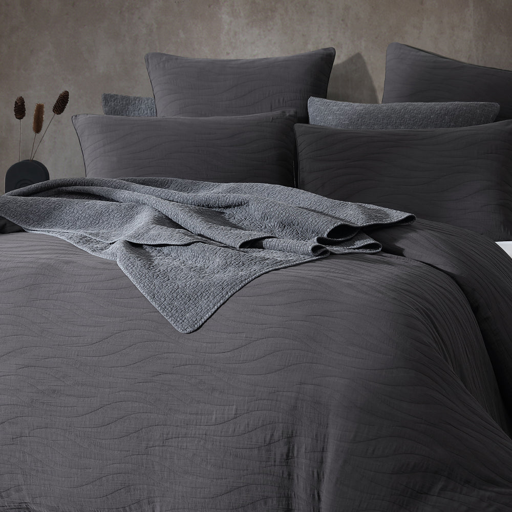 Platinum Logan and Mason Ariel Charcoal Quilt Cover Set Closeup | My Linen