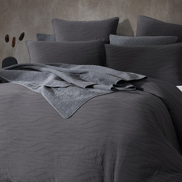 Platinum Logan and Mason Ariel Charcoal Quilt Cover Set Closeup | My Linen