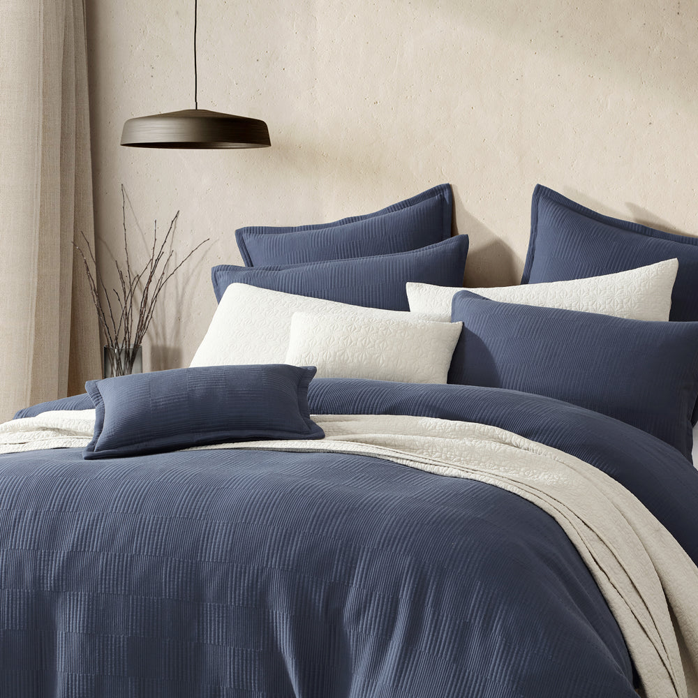 Platinum Logan and Mason Caspian Indigo Quilt Cover Set Closeup | My Linen