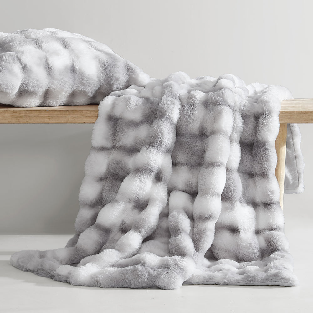 Platinum Logan and Mason Rabbit Faux Fur Silver Throw | My Linen