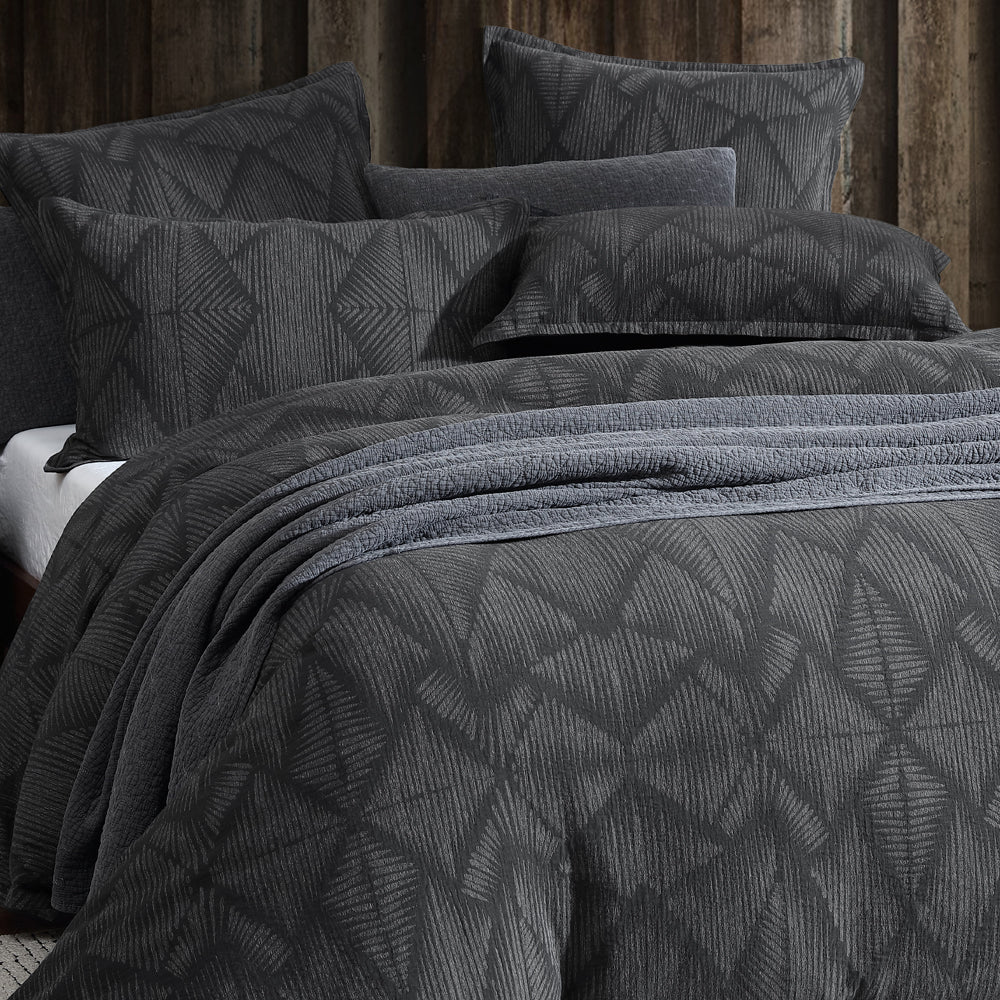 Platinum Logan and Mason Kenya Charcoal Quilt Cover Set Closeup | My Linen