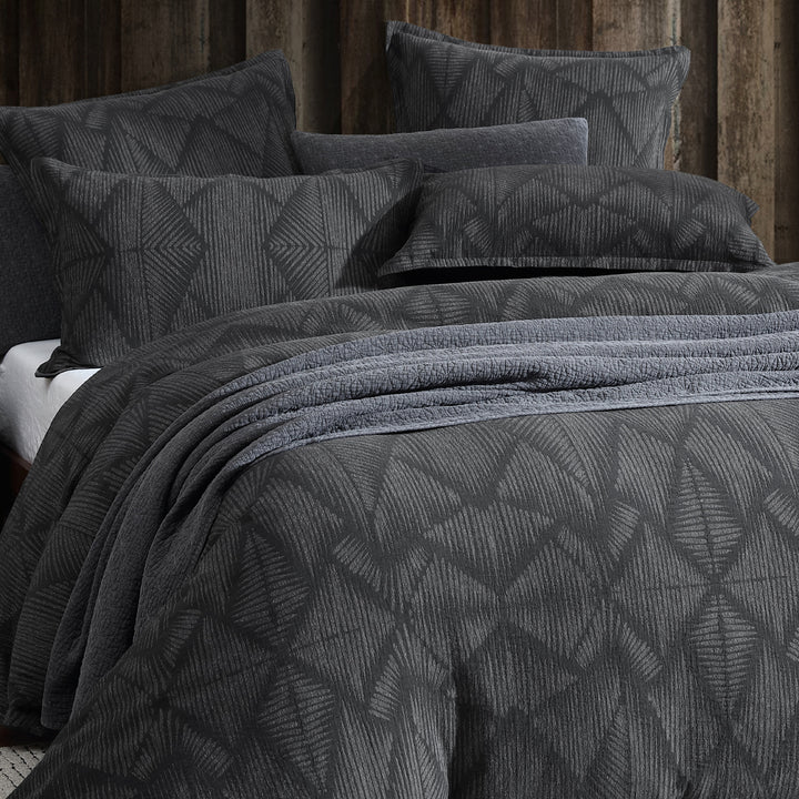 Platinum Logan and Mason Kenya Charcoal Quilt Cover Set Closeup | My Linen