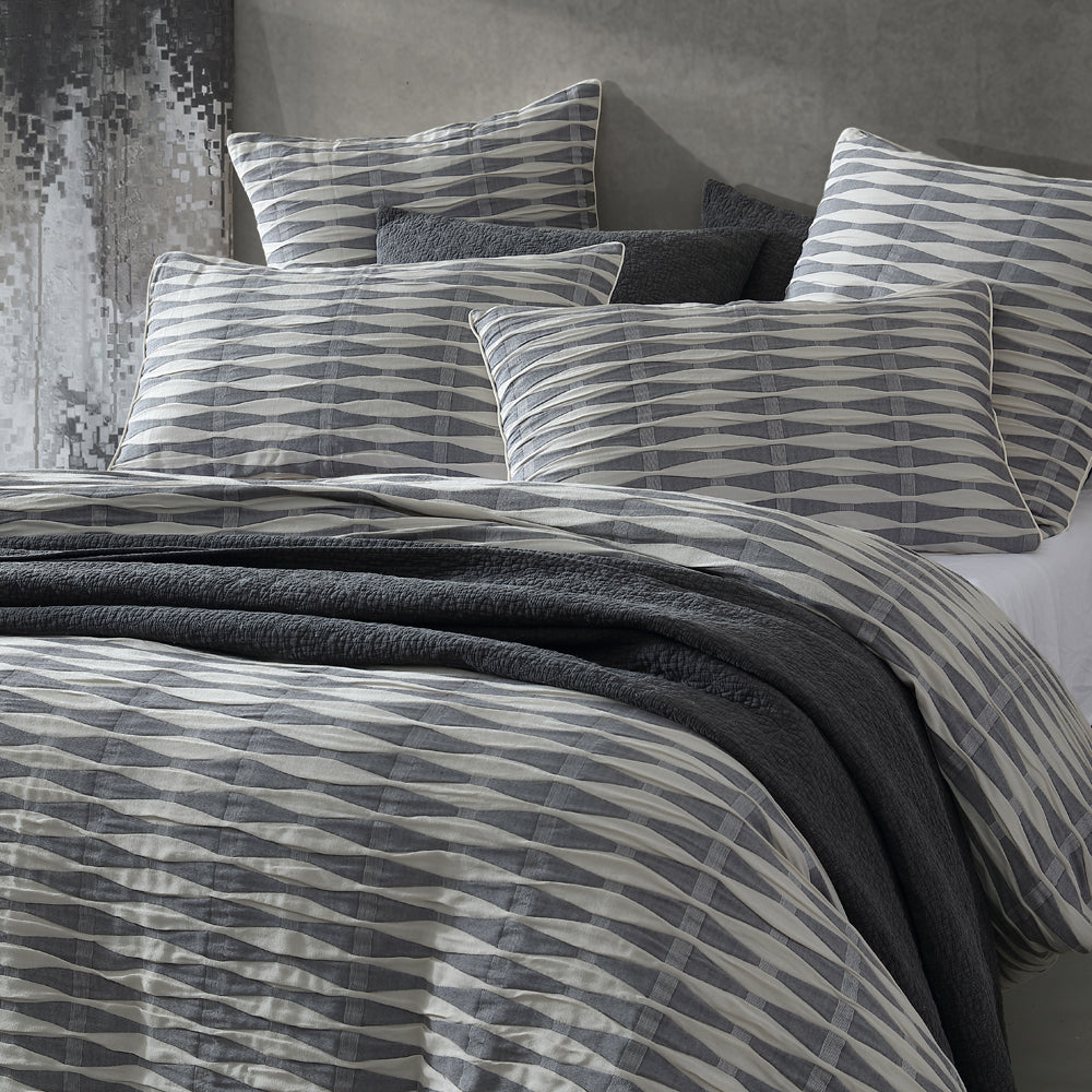 Platinum Logan and Mason Kirby Charcoal Quilt Cover Set Closeup | My Linen