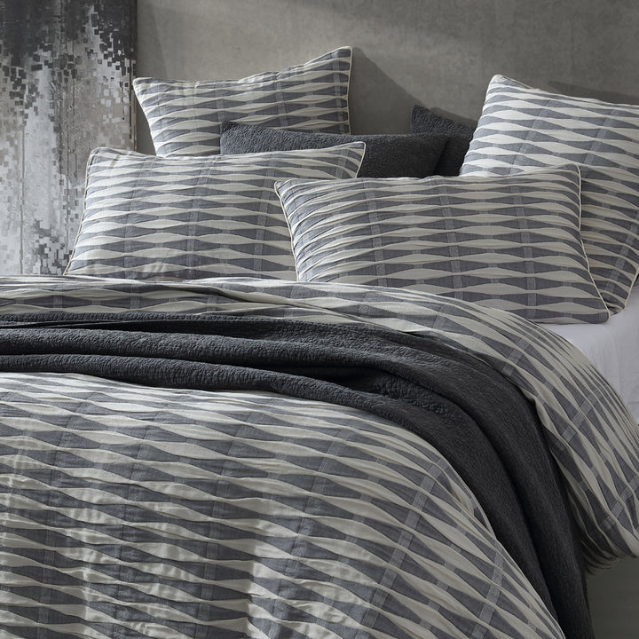 Platinum Logan and Mason Kirby Charcoal Quilt Cover Set Closeup | My Linen