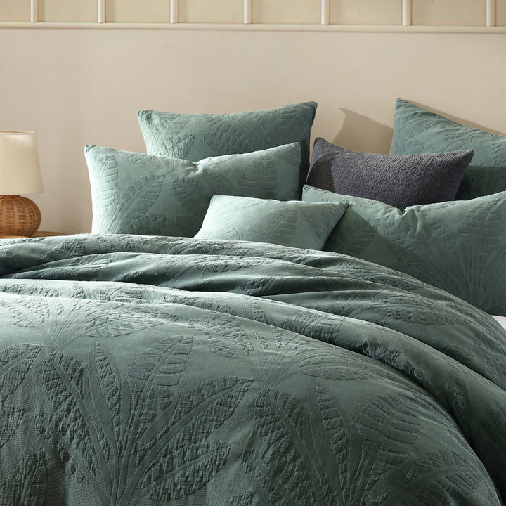 Platinum Logan and Mason Moana Cilantro Quilt Cover Set Closeup | My Linen