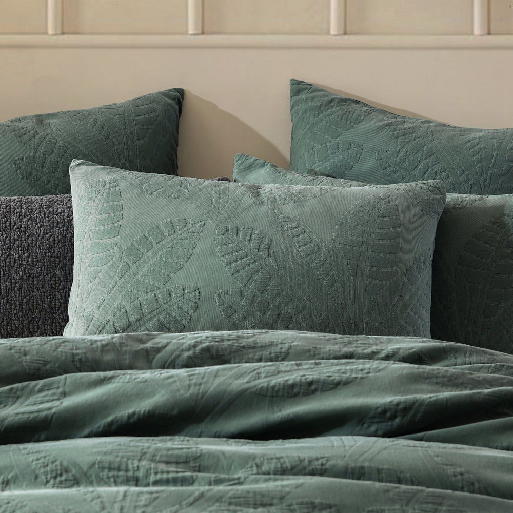 Platinum Logan and Mason Moana Cilantro Quilt Cover Set Detail | My Linen