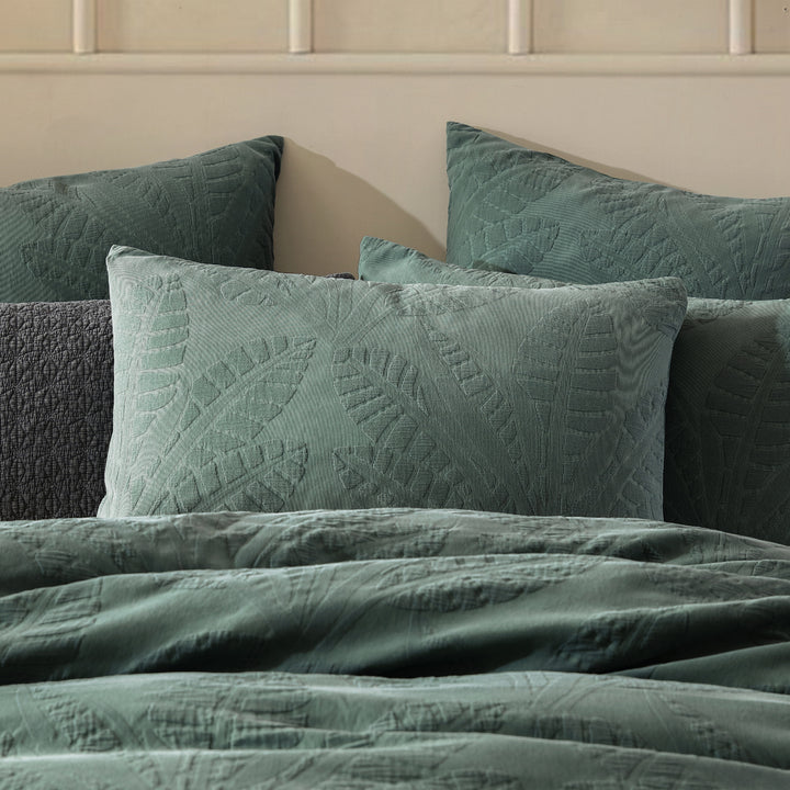 Platinum Logan and Mason Moana Cilantro Quilt Cover Set Detail | My Linen