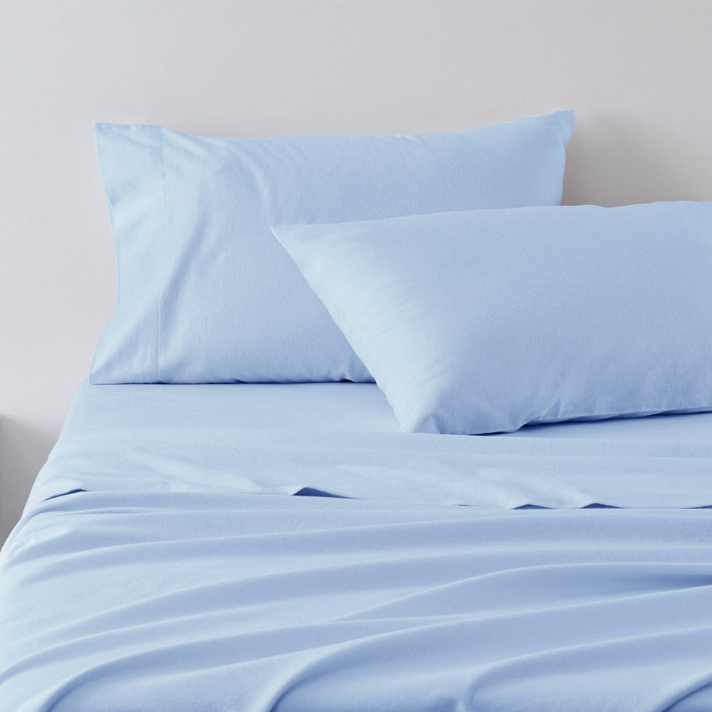 Abrazo 100% Cotton Flannelette Sheet Set Blue | Super King 50cm