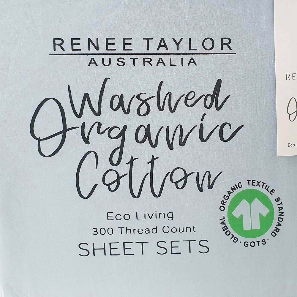 100% Organic Cotton Percale Sheet Set 300TC Baby Blue | Split Queen Bed