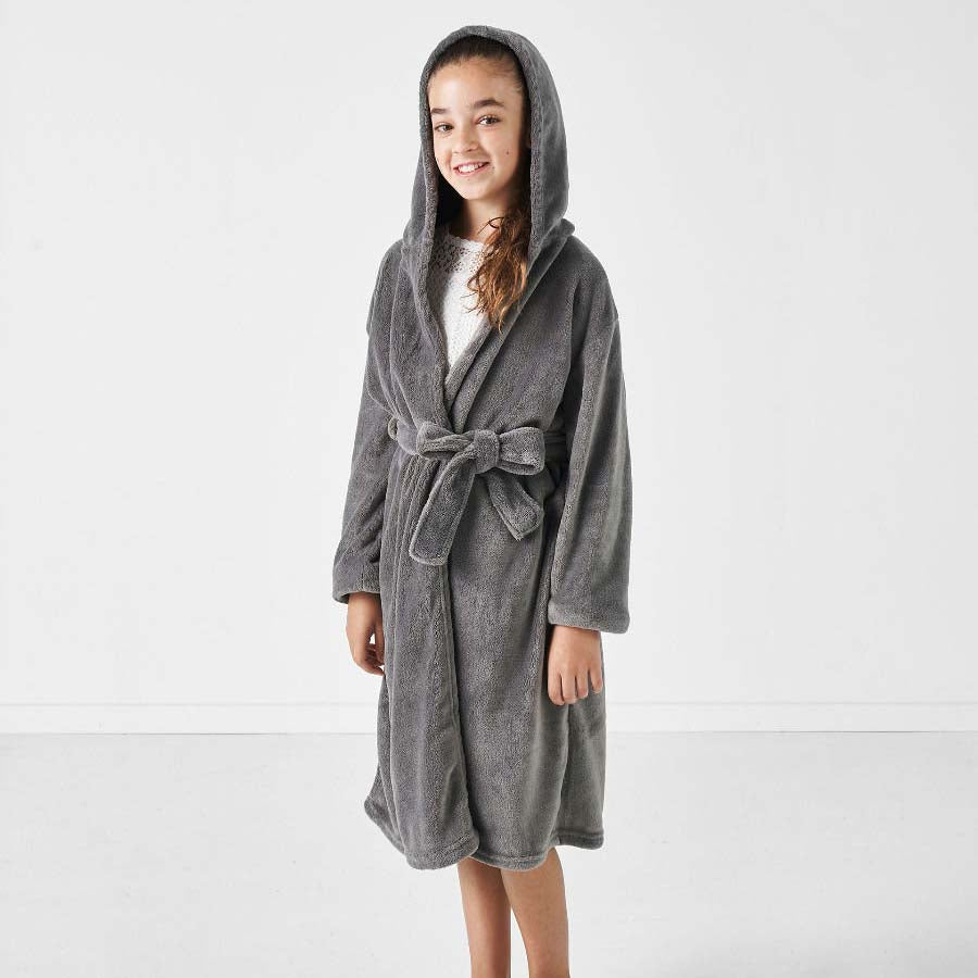 Plush Kids Bathrobe Charcoal | Kids Large Size 10