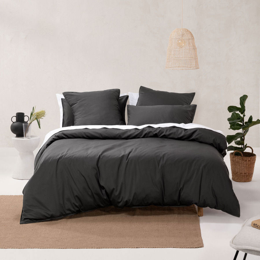 Nara Charcoal Bamboo Cotton Quilt Cover Set | Single Bed