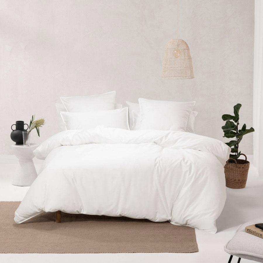 Nara White Bamboo Cotton Quilt Cover Set | Double Bed