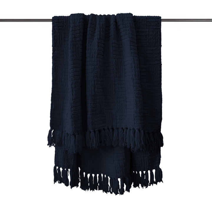 Bambury Asha Navy Throw Displayed | My Linen