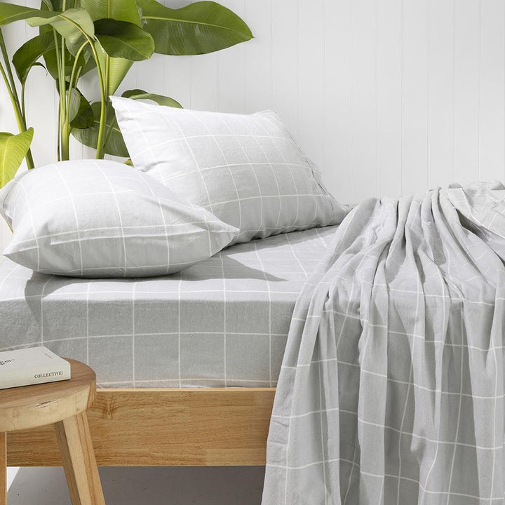 Carrington Silver Flannelette Sheet Set | Single Bed