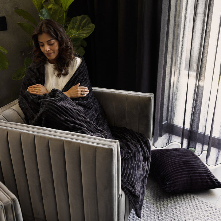 Bambury Channel Charcoal Square Cushion Lifestyle | My Linen