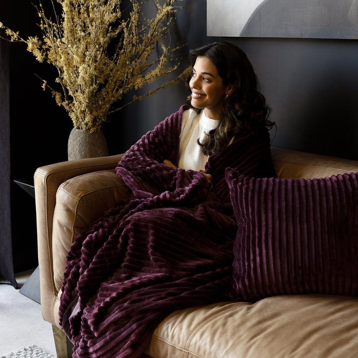 Bambury Channel Plum Square Cushion Lifestyle | My Linen