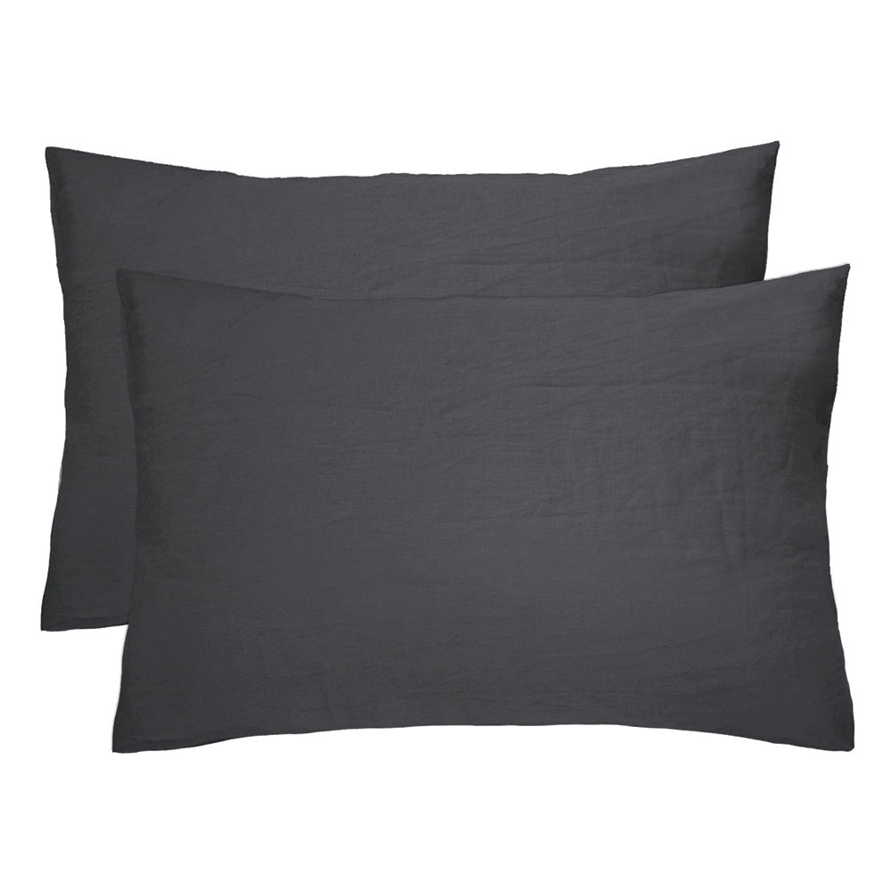 100% Linen Charcoal Standard Pillowcase | 2 Pack