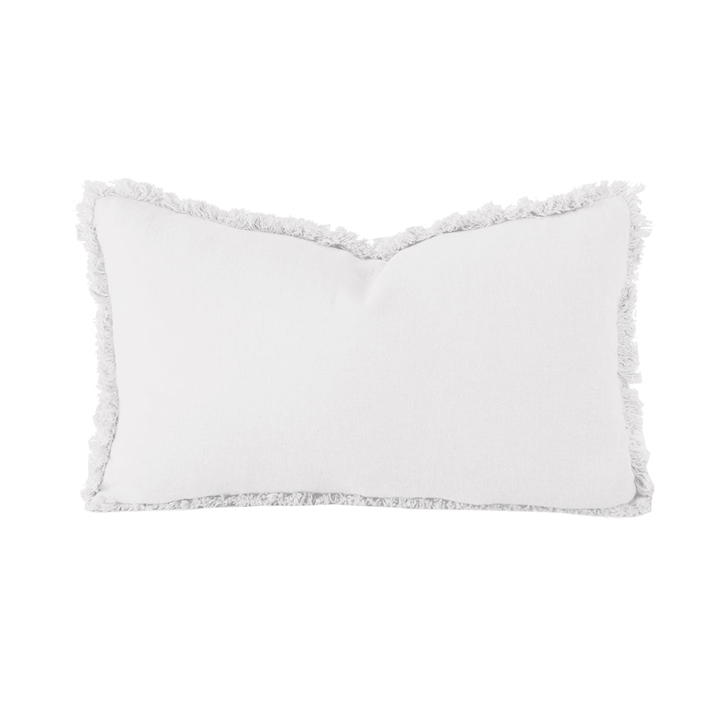 100% Linen Ivory White Fringed Long Filled Cushion