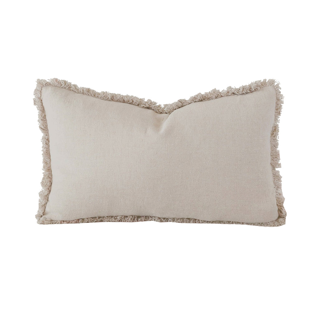 100% Linen Pebble Fringed Long Filled Cushion