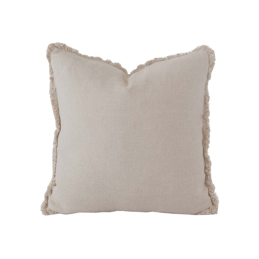 100% Linen Pebble Fringed Square Filled Cushion