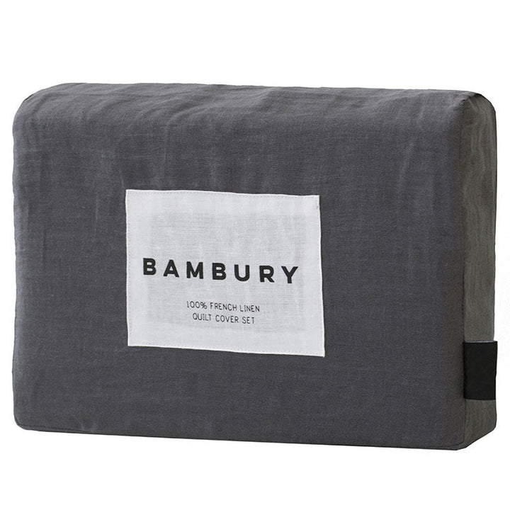 100% Linen Charcoal Quilt Cover Set | Super King