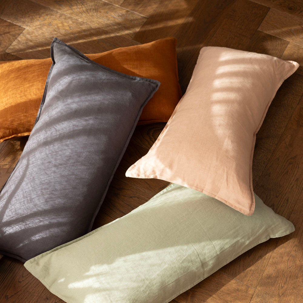 Bambury 100% Linen Sage Long Filled Cushion Lifestyle| My Linen