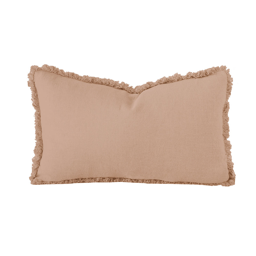 100% Linen Tea Rose Fringed Long Filled Cushion