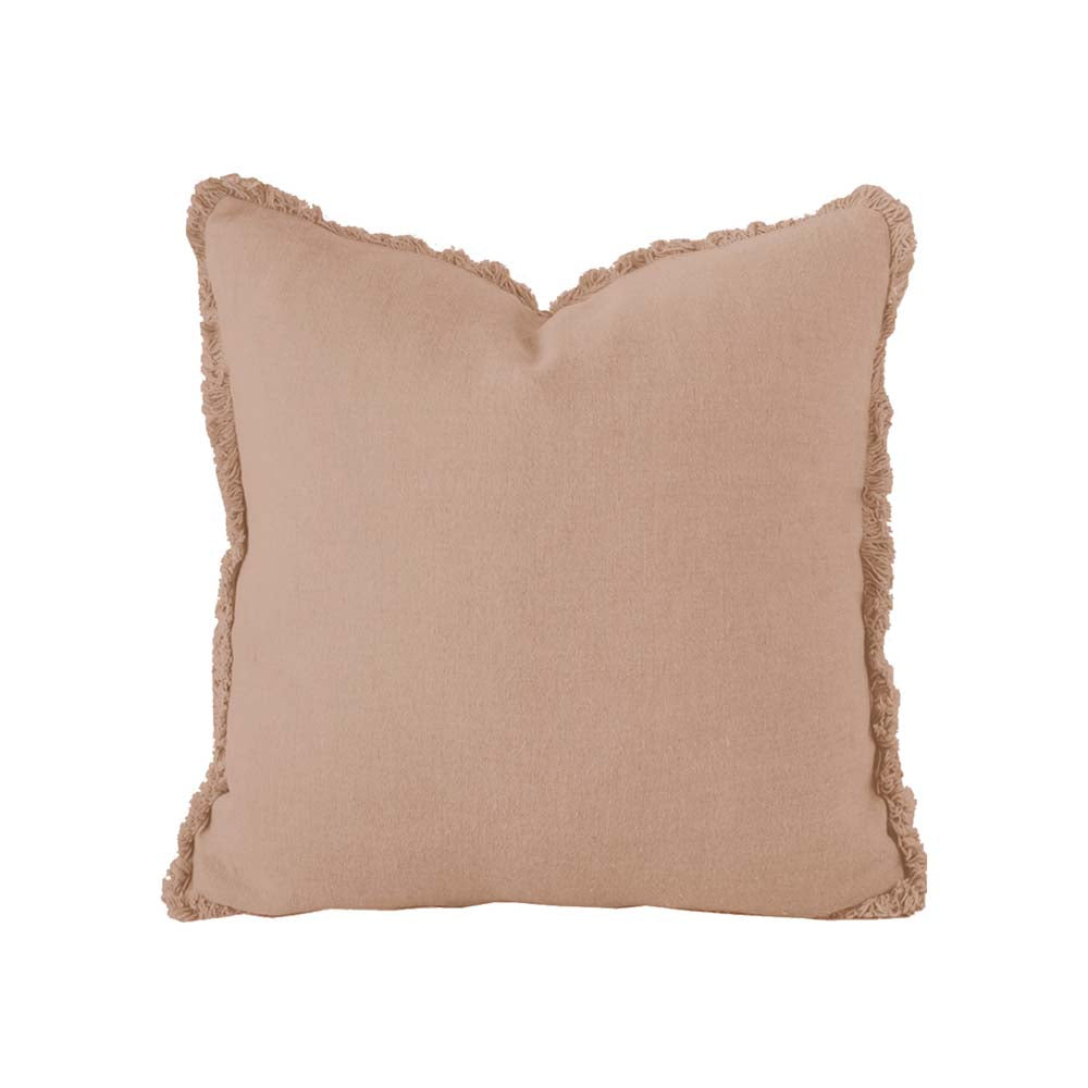 100% Linen Tea Rose Fringed Square Filled Cushion