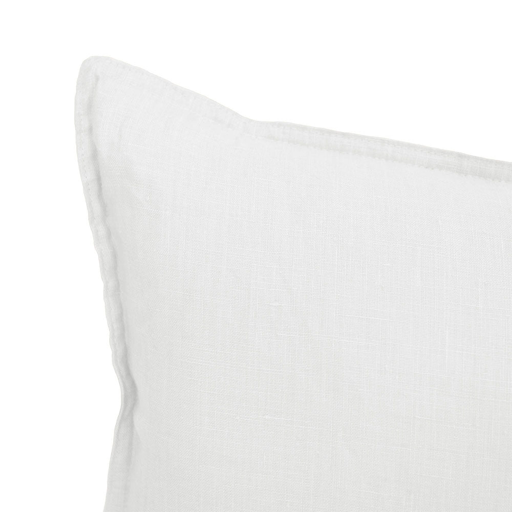 Bambury 100% Linen White Long Filled Cushion Closeup | My Linen