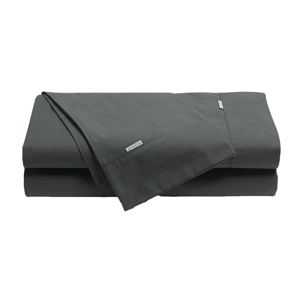 Heston 100% Cotton Percale Sheet Set 300TC Charcoal | Double Bed