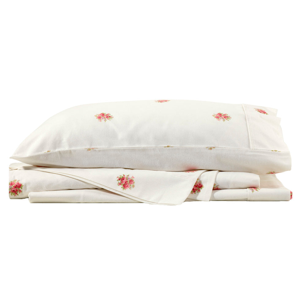 French Bouquet Flannelette Sheet Set | Single 50cm Bed