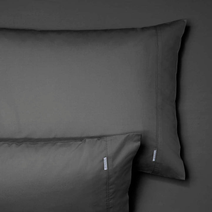 Heston 100% Cotton Percale Fitted Sheet & Pillowcase Combo 300TC Charcoal | King Single Bed