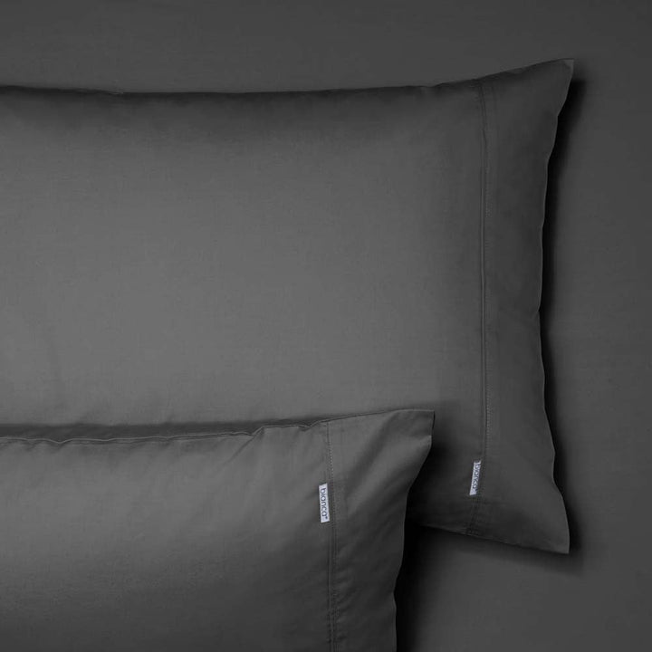 Heston 100% Cotton Percale Fitted Sheet & Pillowcase Combo 300TC Charcoal | Long Single Bed