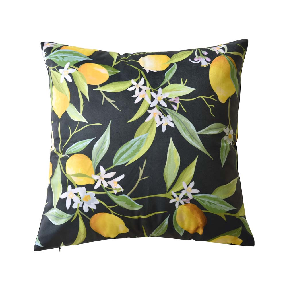 Lemons Charcoal Square Filled Cushion