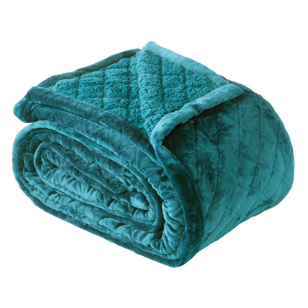 Mansfield Sherpa Velvet Blanket Teal | Single / Double Bed