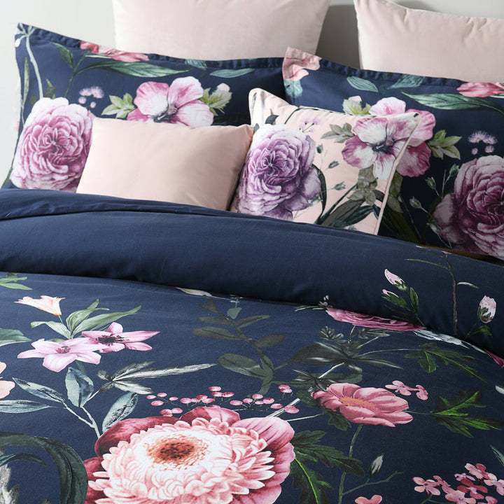 Zinnia Navy Quilt Cover Set | Queen Bed