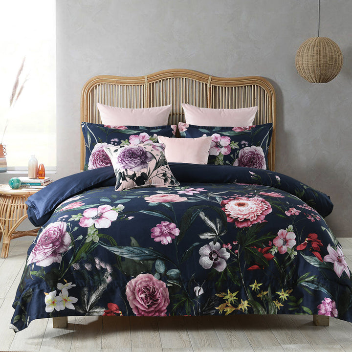 Zinnia Navy Quilt Cover Set | Queen Bed