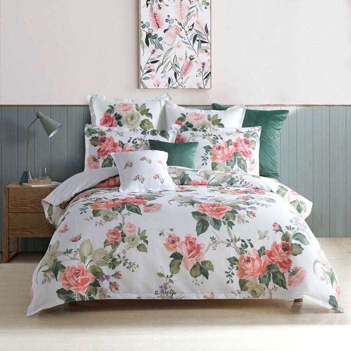 English Rose White Quilt Cover Set | Queen Bed