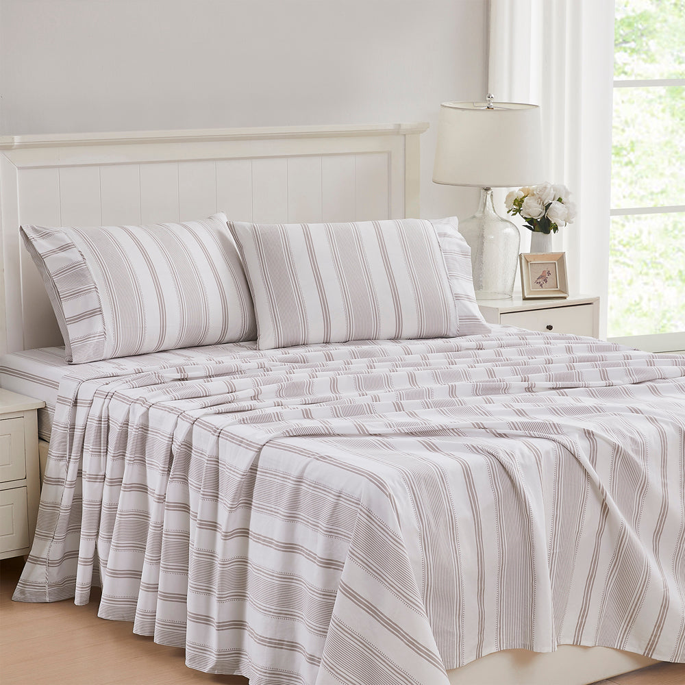 Heacham Stripe Truffle Sheet Set | Double Bed