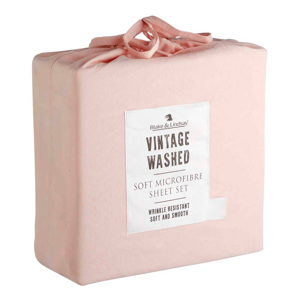 Vintage Washed Microfibre Sheet Set Blush | Double Bed