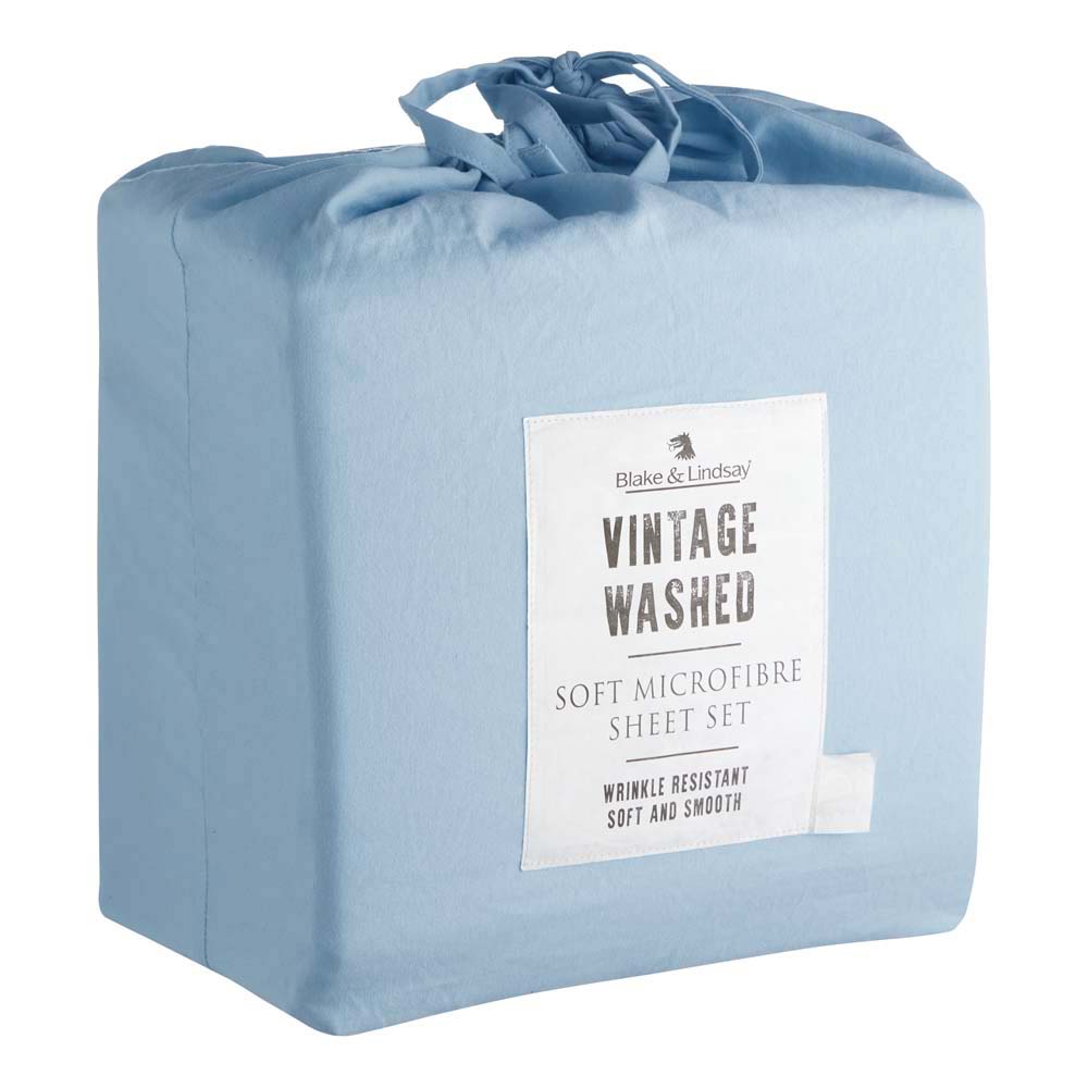 Vintage Washed Microfibre Sheet Set Sky | King Single Bed