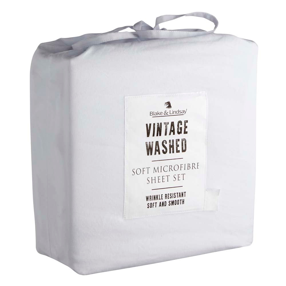 Vintage Washed Microfibre Sheet Set White | Single Bed