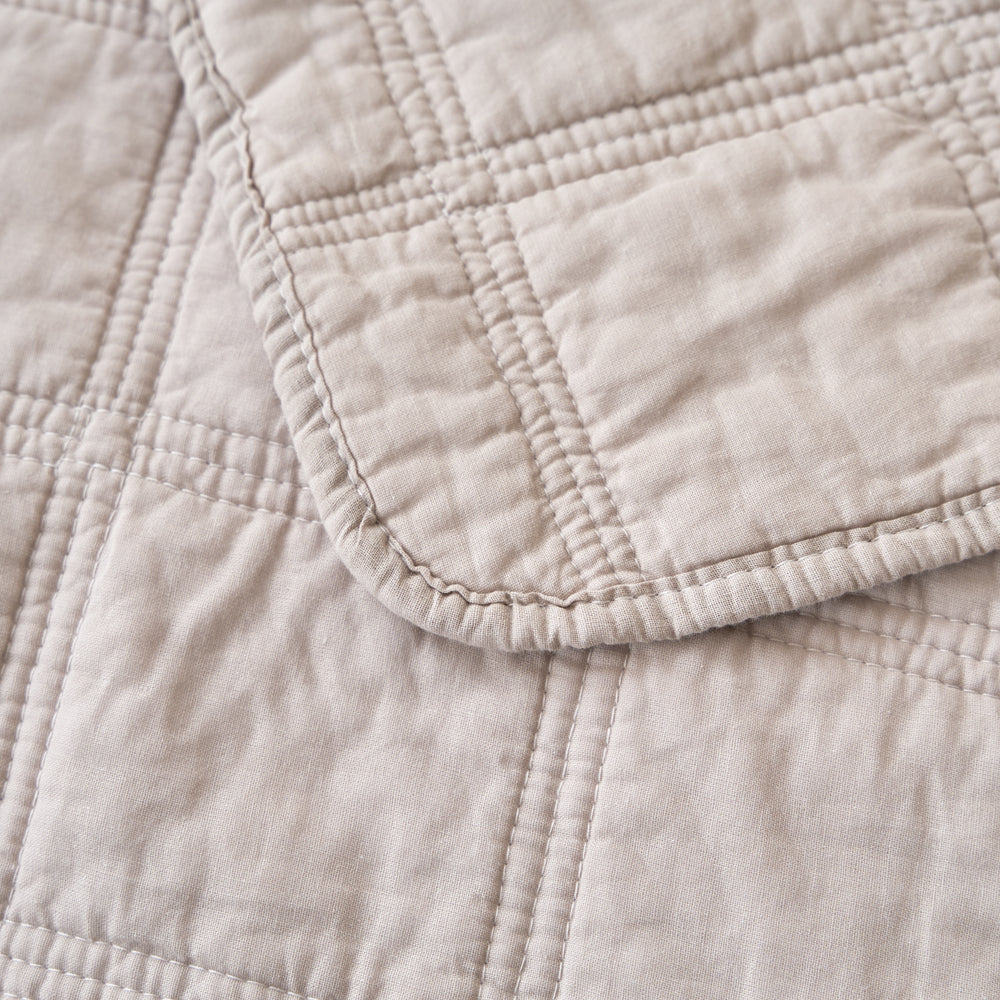 Classic Quilts Embroidered Square Light Sand Coverlet Set Detail | My Linen