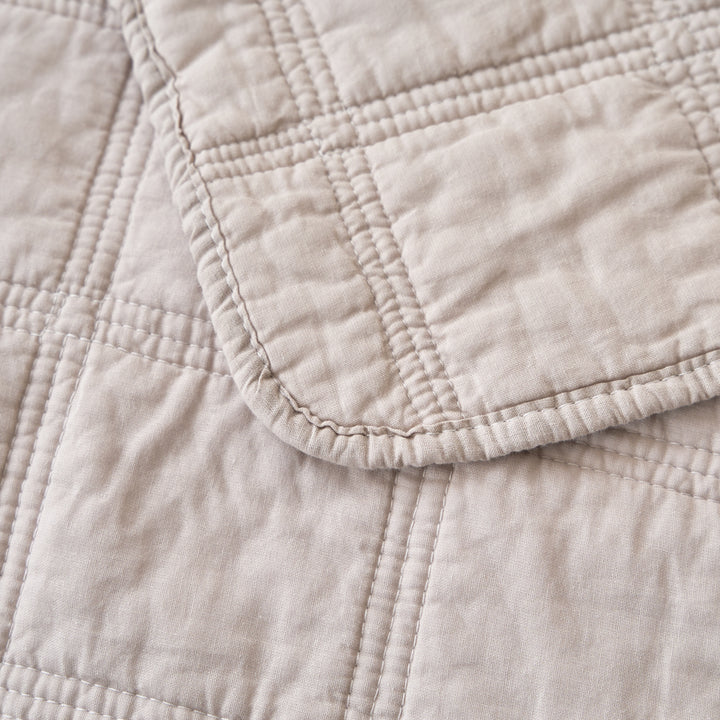 Classic Quilts Embroidered Square Light Sand Coverlet Set Detail | My Linen