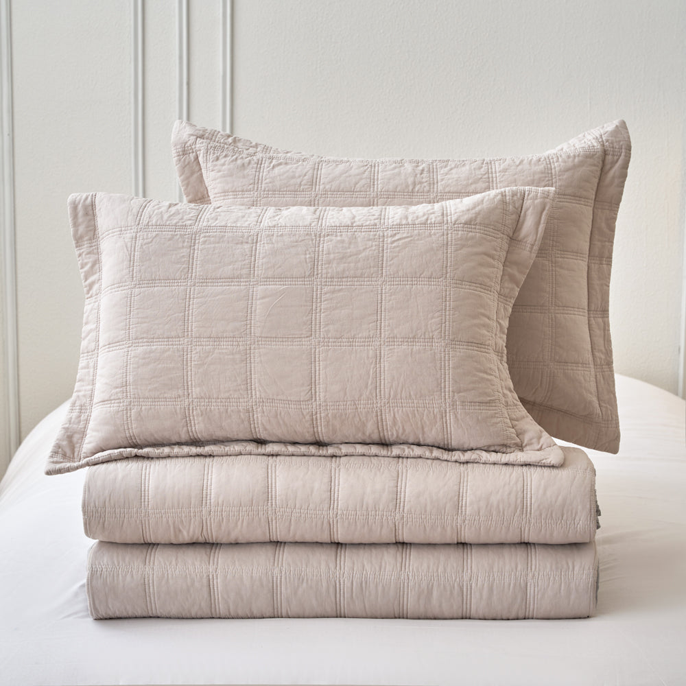Classic Quilts Embroidered Square Light Sand Coverlet Set Pillow | My Linen