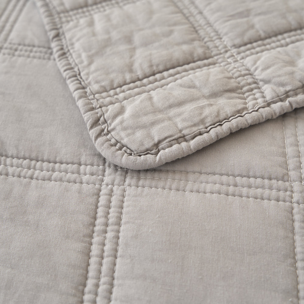 Classic Quilts Embroidered Square Smokey Grey Coverlet Set Detail | My Linen