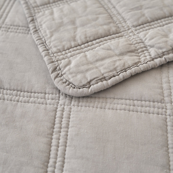 Classic Quilts Embroidered Square Smokey Grey Coverlet Set Detail | My Linen